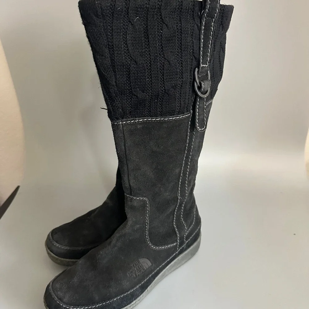 The North Face Womens Black Suede Cable Knit Winter Boots PrimaLoft 200g Size 9